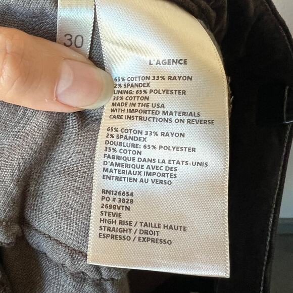 L’Agence Stevie High Rise Straight Pant in Espresso Size 30 - Picture 5 of 6